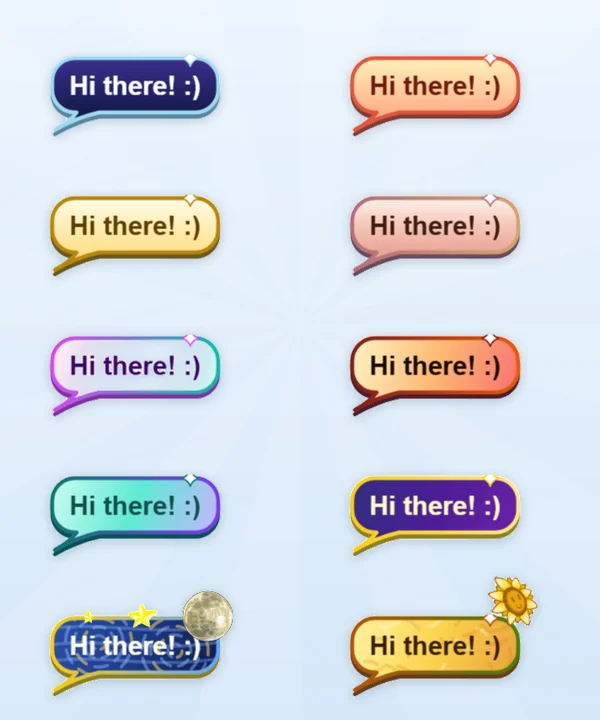 Ten speech bubble designs from the game