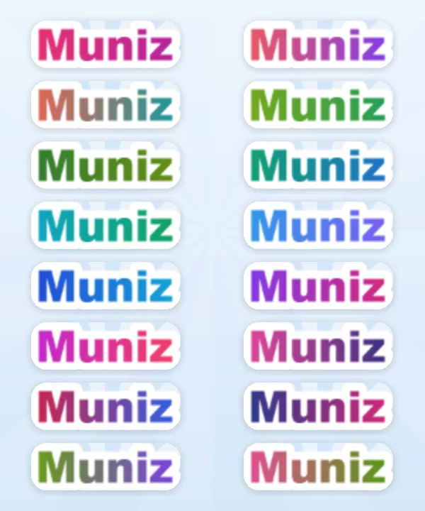 The name Muniz in the game in sixteen colour gradients